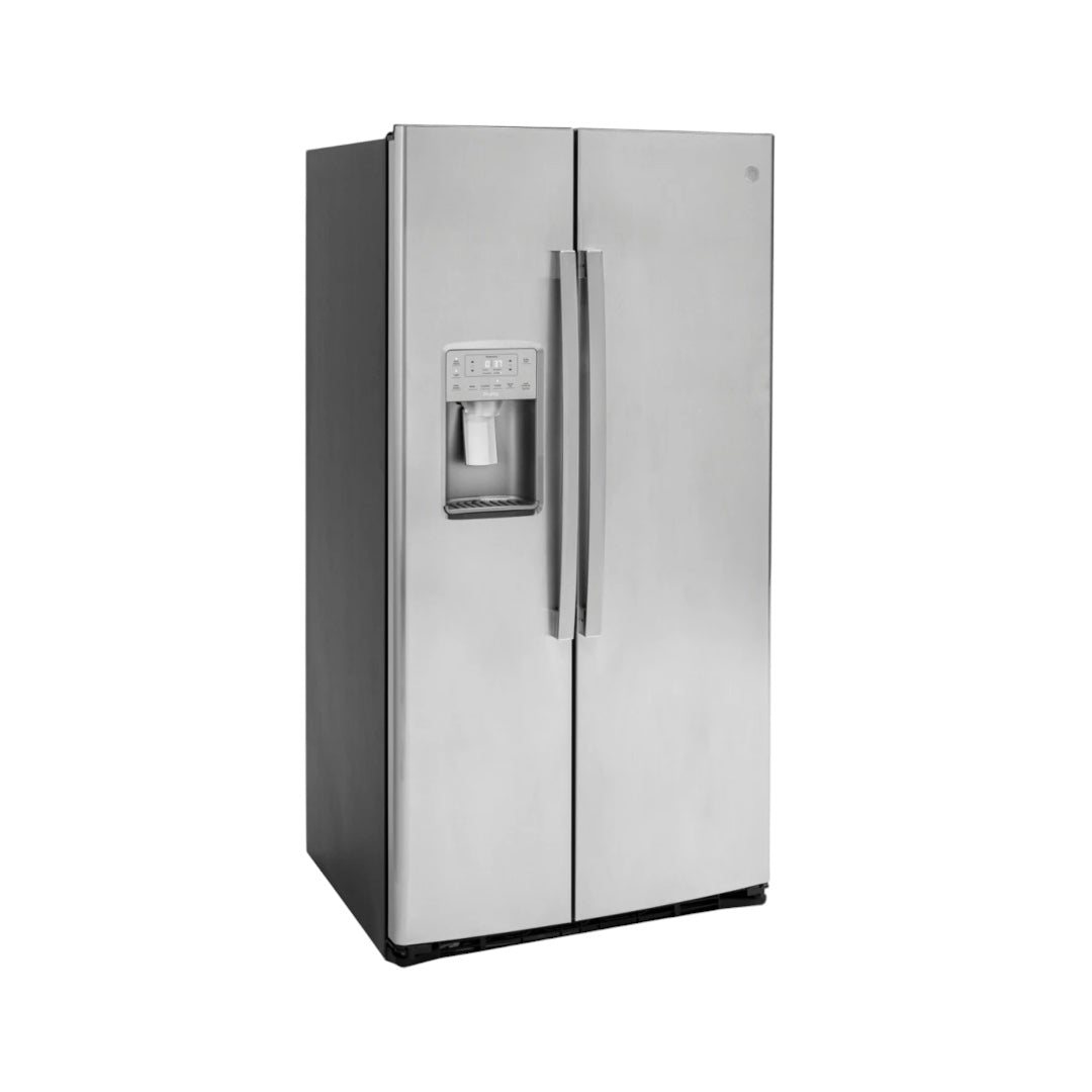 GE Profile Counter Depth Freestanding Side by Side Refrigerator with 21.94 Cu. Ft. Total Capacity, Fingerprint Resistant Stainless, Showcase LED Lighting, Turbo Cool Setting, External Water/Ice Dispenser, Advanced Water Filtration, "PZS22MYKFS"