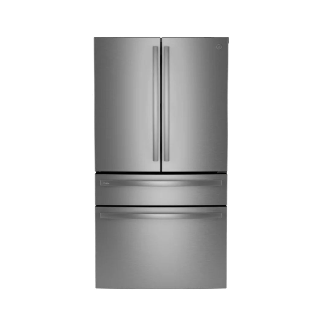 GE Profile Freestanding 4-Door Smart French Door Refrigerator with 28.7 cu. ft. Capacity, Dual-Dispense AutoFill Pitcher, 4 Glass Shelves, Gallon Bins, Adjustable Temperature Drawer, TwinChill Evaporators, and Auto Ice Maker "PGE29BYTFS"