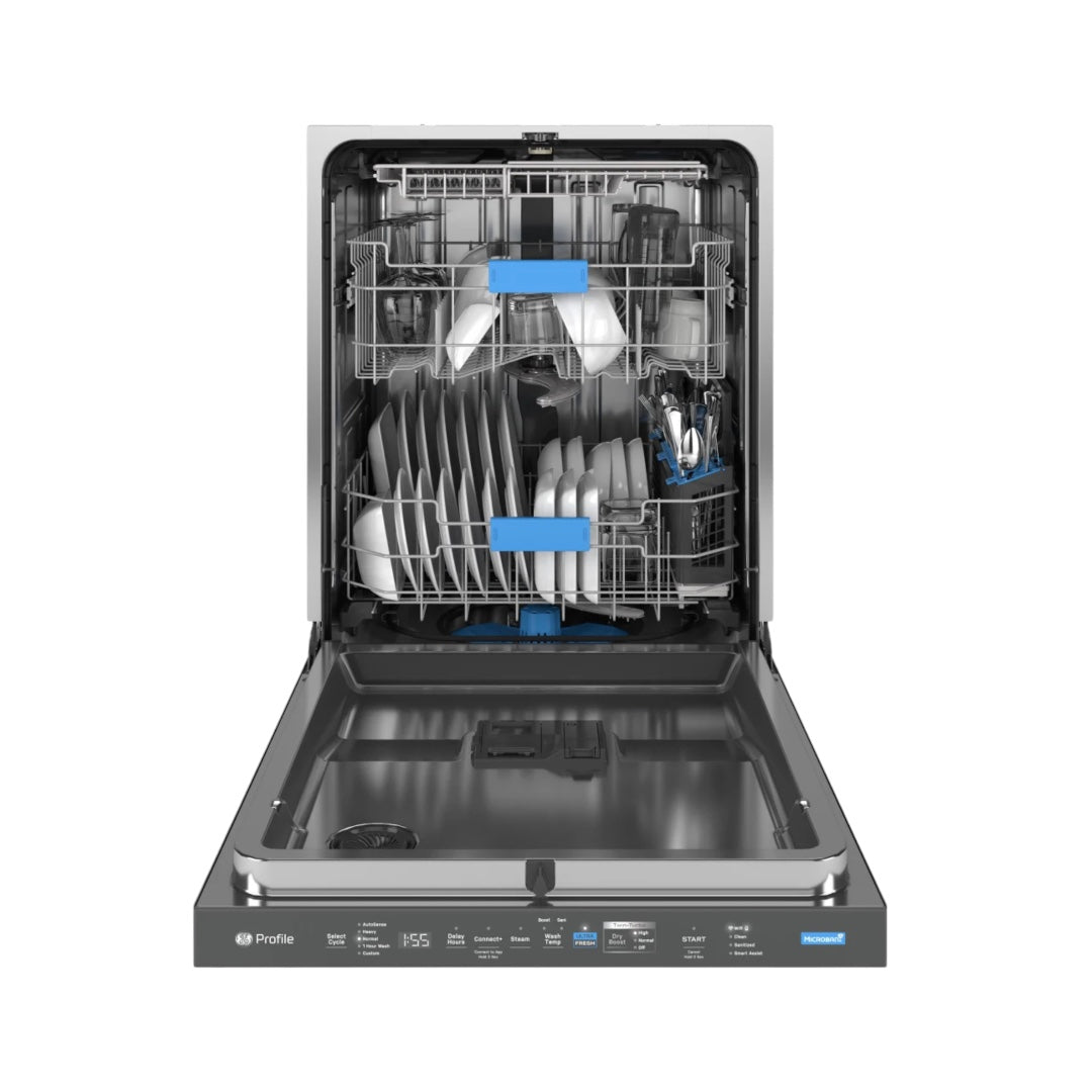 GE 24 Inch Fully Integrated Smart Dishwasher with 16 Place Settings, 39 dBA, 6 Wash Cycles, 15 Wash Options, 3rd Rack + Caddy, Dry Boost™, Steam+Sani, Microban™ Protection "PDP795SYVFS"